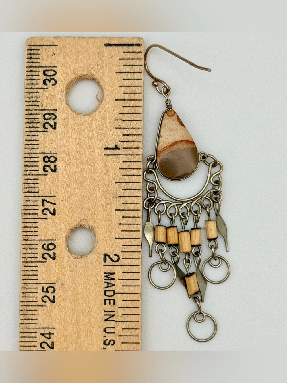 Handcrafted Picture-Jaspers Teardrop Dangle Chandelier Sterling Silver Earrings